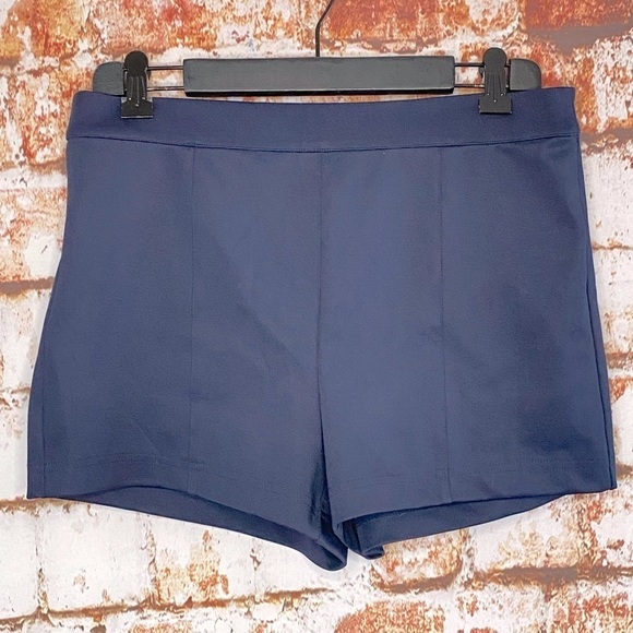 Forever 21 Navy Blue Zip Back High Waist Dress Mini Shorts Large - Picture 1 of 7